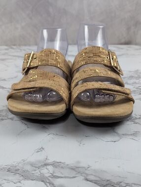 ​Vionic Skylar Cork & Gold Adjustable Slide Sandals - Size 10

​